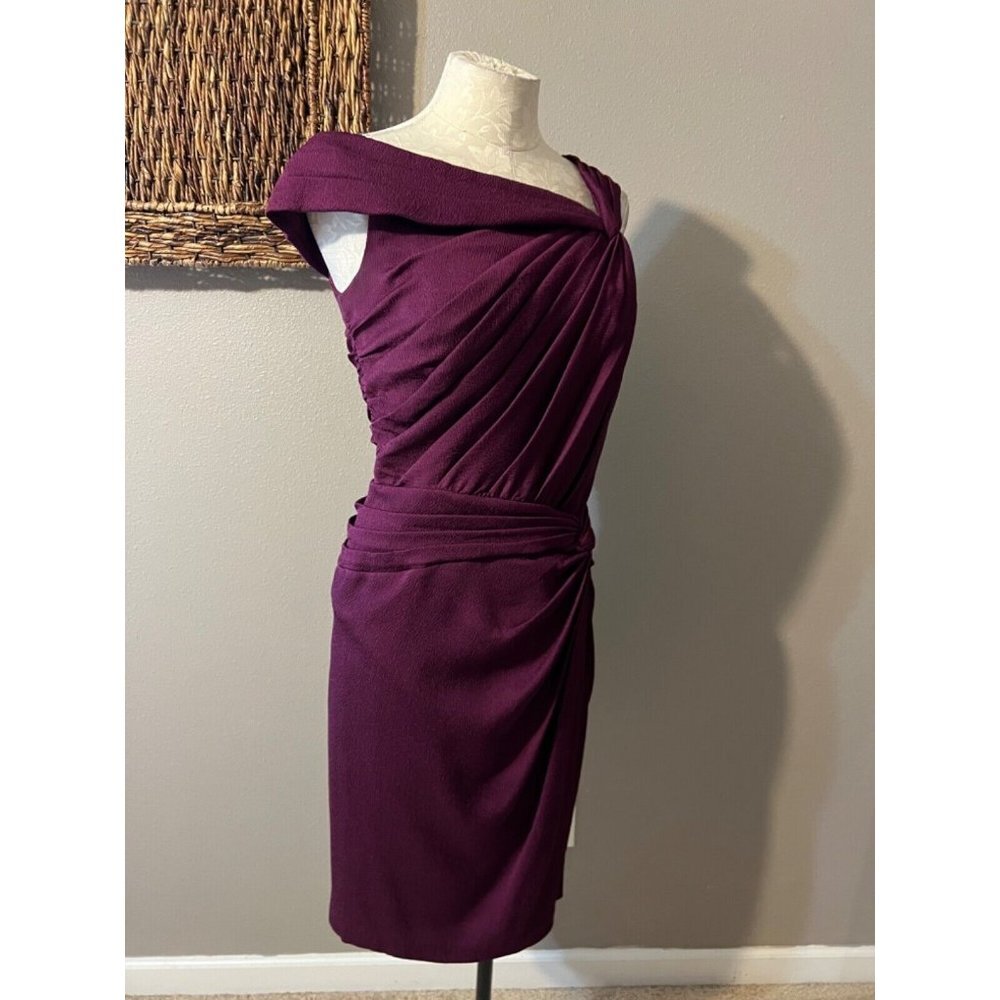 Tadashi Shoji Dress 8 Maroon Purple Silk Sheath Wedding Party Cruise Cocktail - Picture 5 of 8